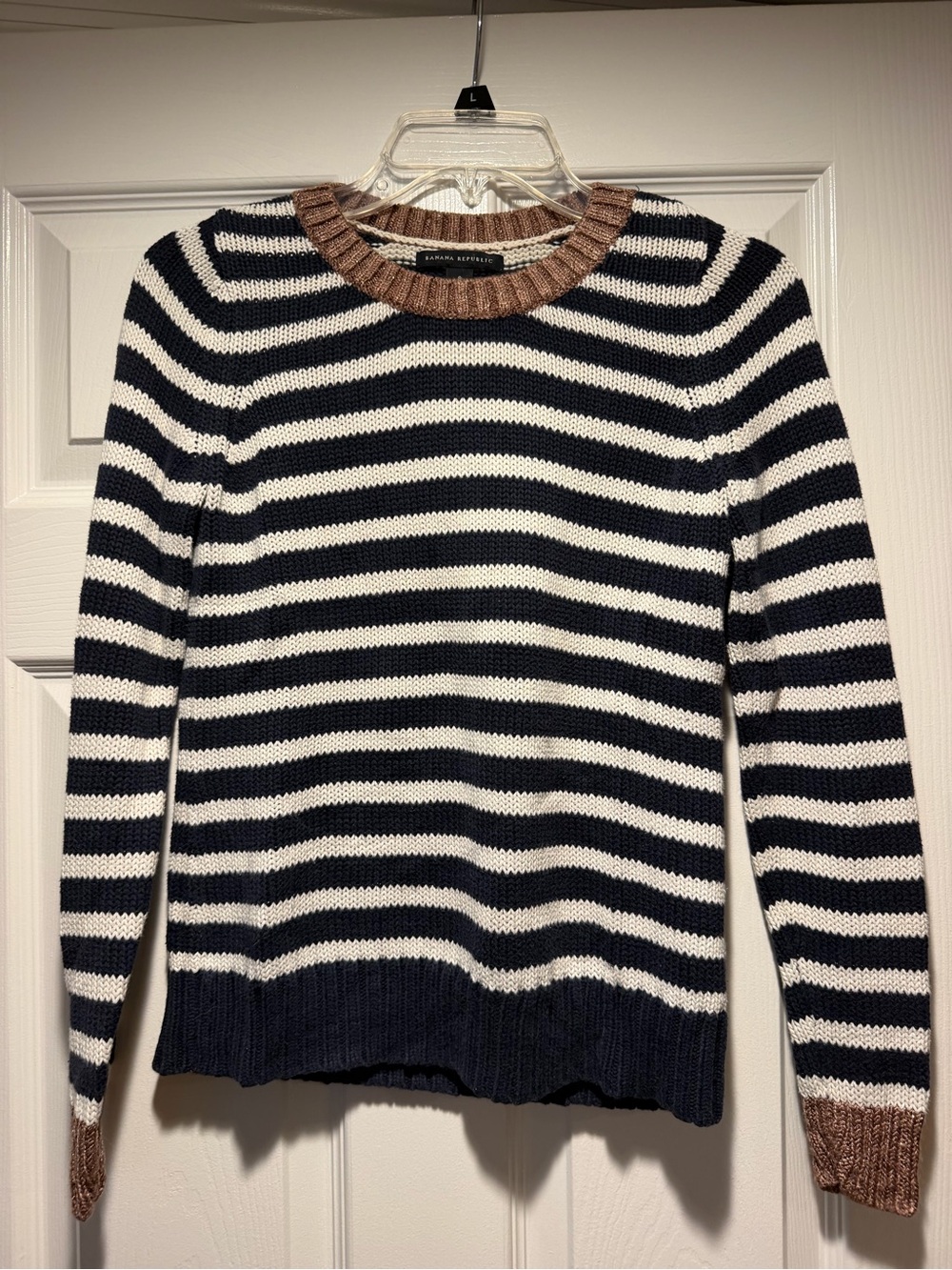 Banana Republic Striped Crew Sweater in Navy, Cream and Brown